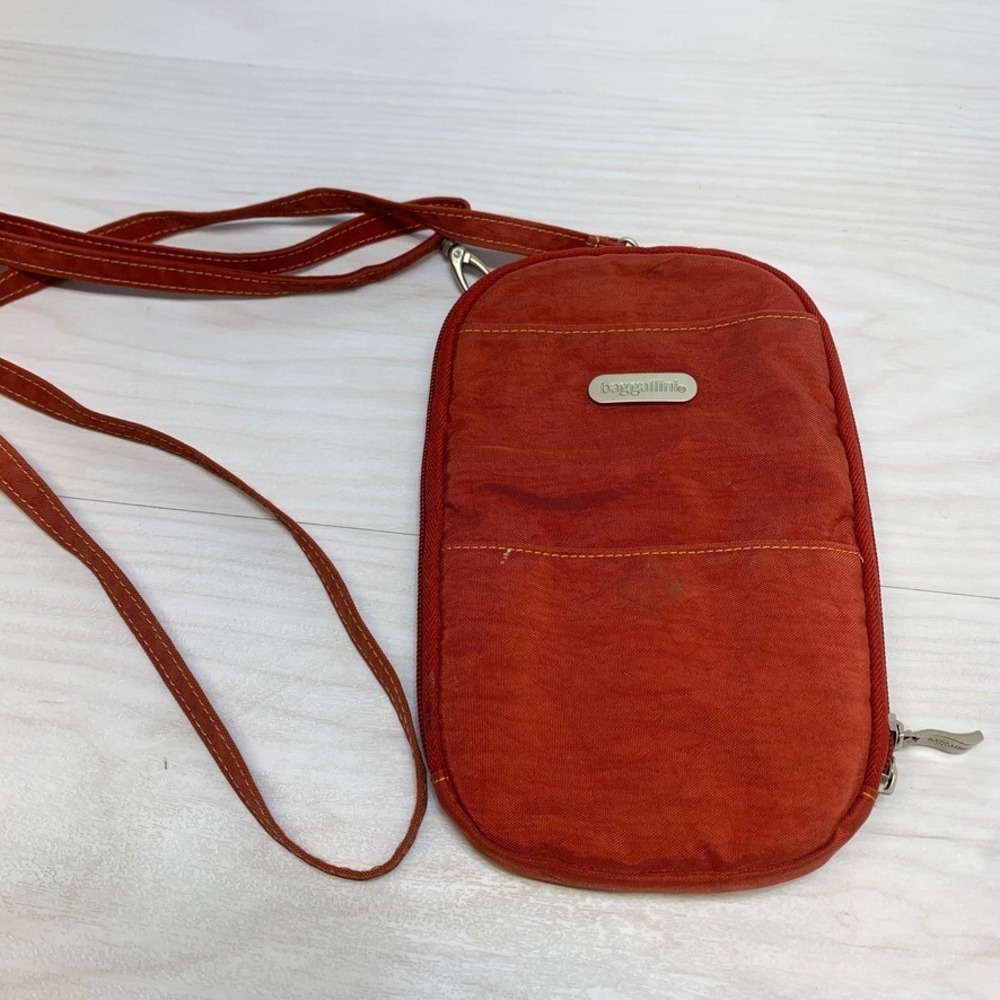Baggallini Womens Small Crossbody Phone Bag Burnt Orange Nylon Travel Pouch Slim